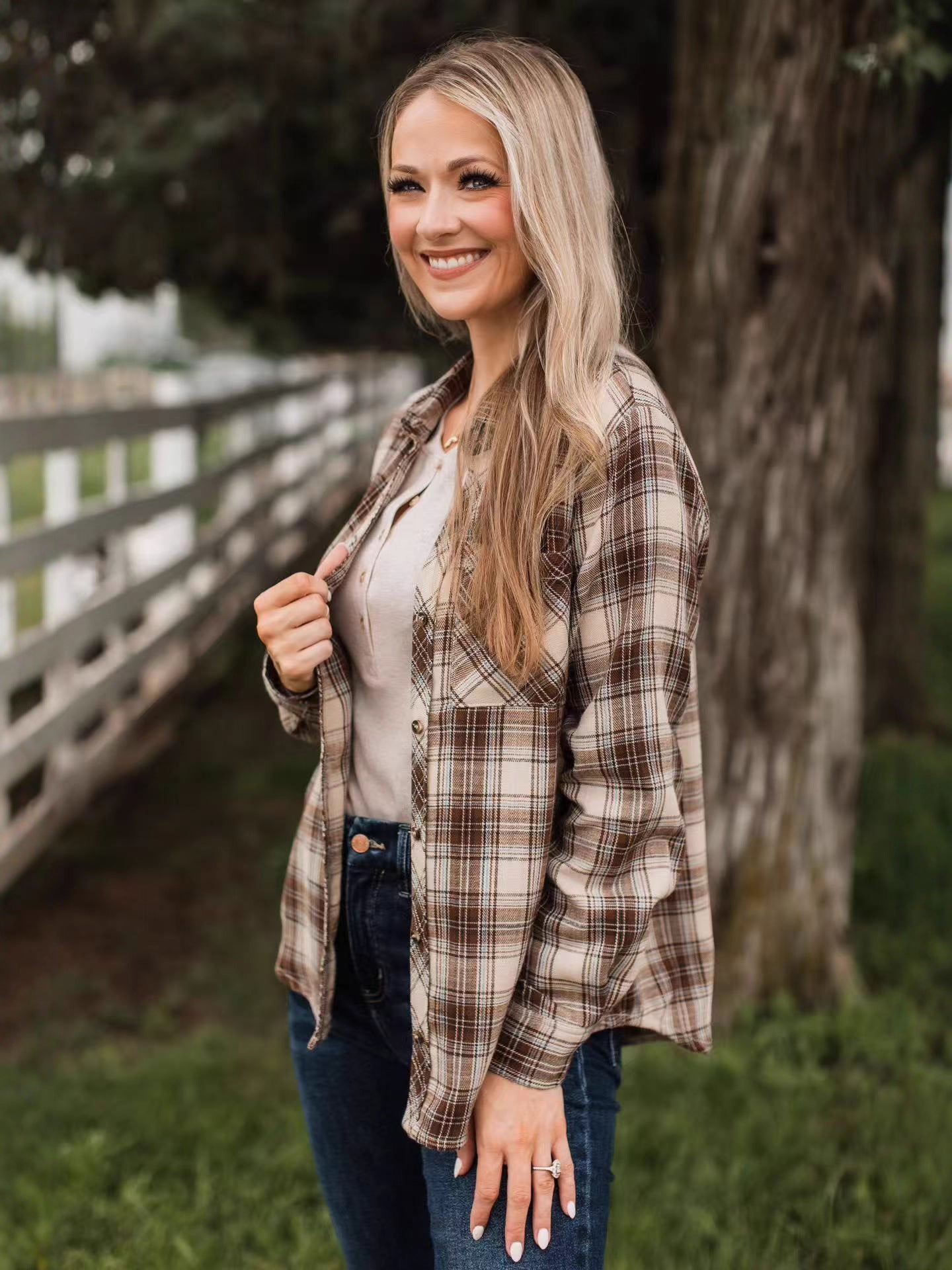Flannel Shirt for Women — Relaxed Brushed Plaid Button Down with Chest Pockets