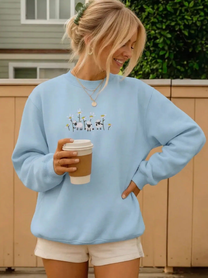 Embroidered Crewneck Sweatshirt for Women — Relaxed Oversized Fit in Soft Fleece