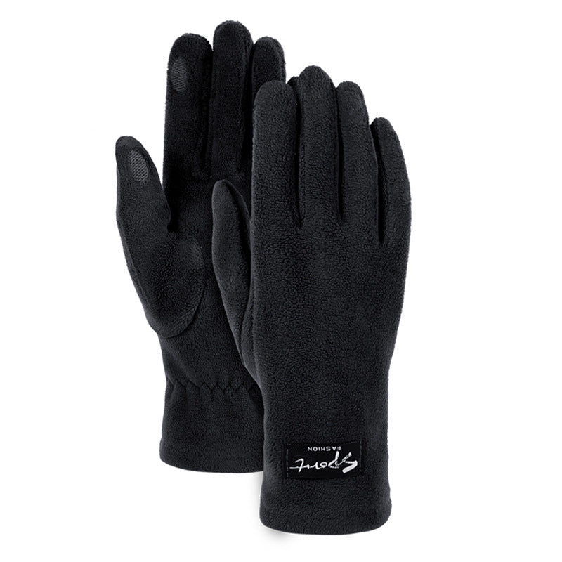 Fleece touch-screen gloves in black, full-finger design with padded palms