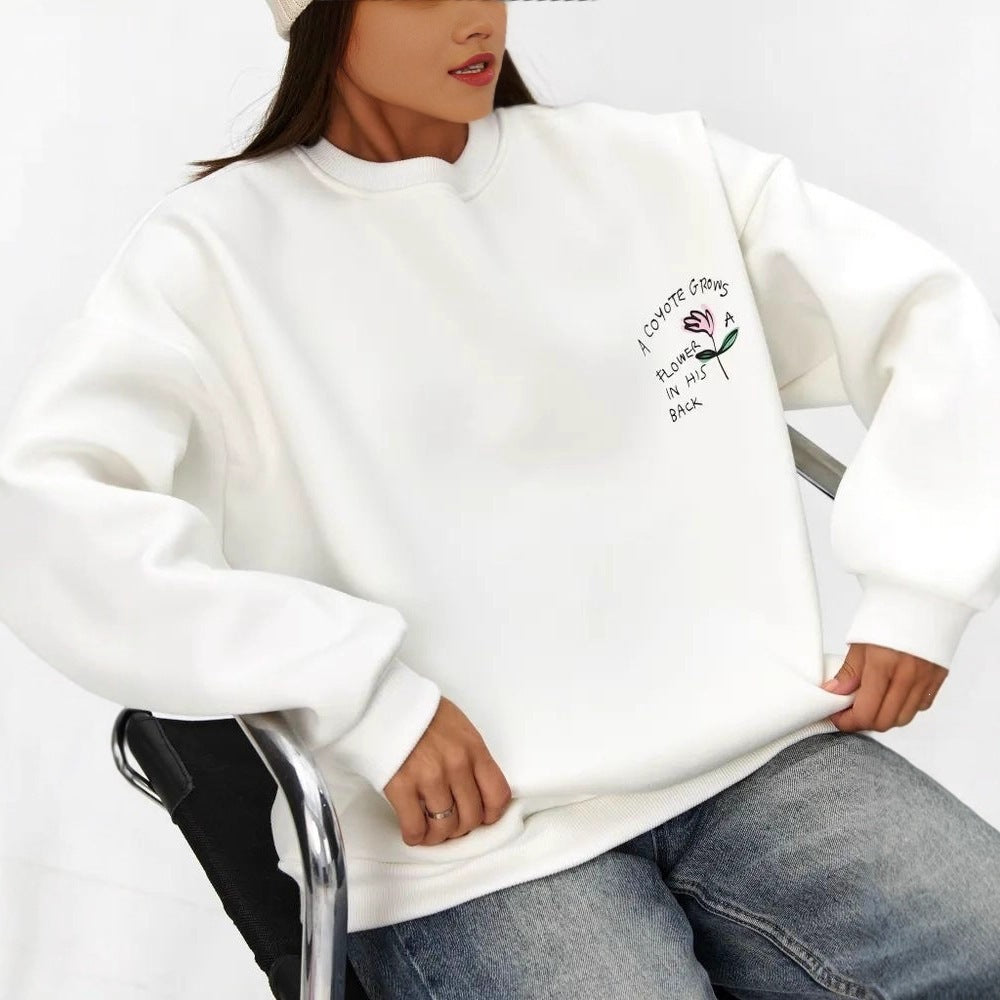 Graphic Sweatshirt for Women — Oversized Crew Neck with Coyote Back Print in Cotton Fleece