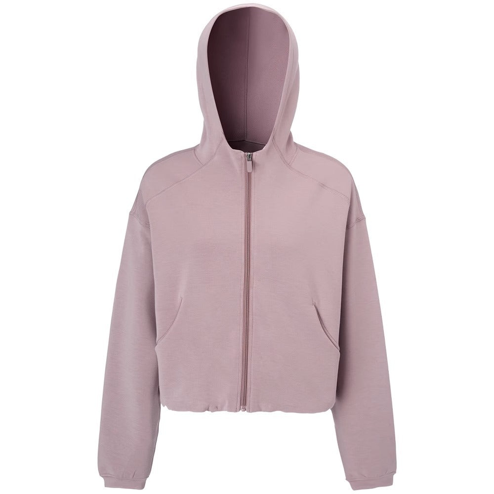 Cropped Zip Up Hoodie for Women — Oversized Hood and Elastic Hem in Brushed Cotton Blend