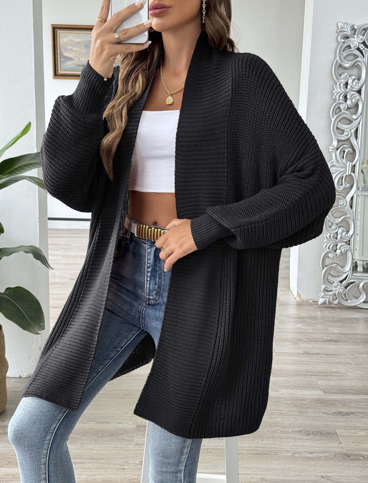 Long Cardigan for Women — Oversized Open Front Duster Style in Soft Ribbed Knit