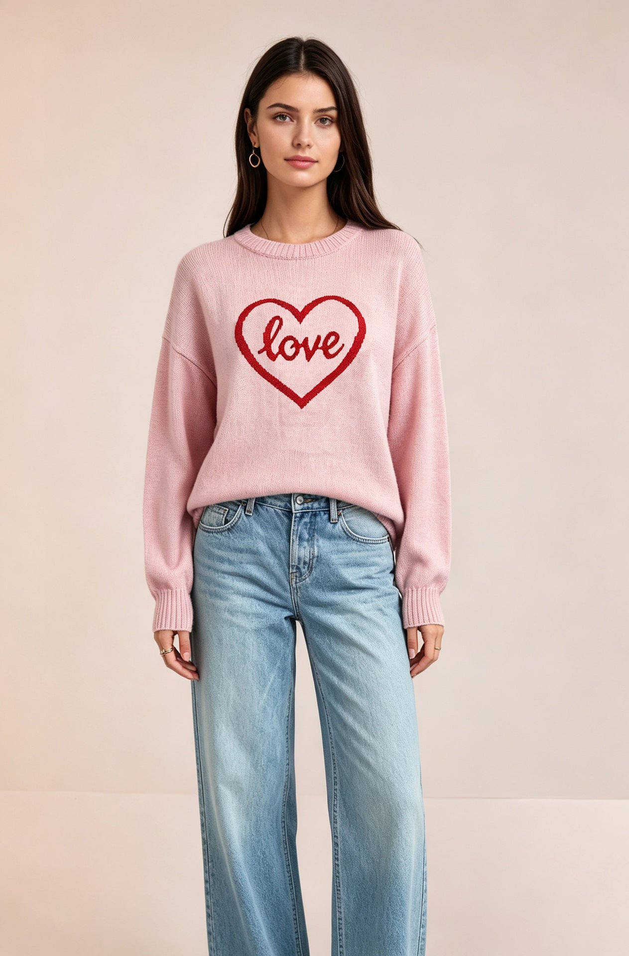 Love Heart Sweater for Women — Oversized Drop Shoulder Knit in Merino Wool