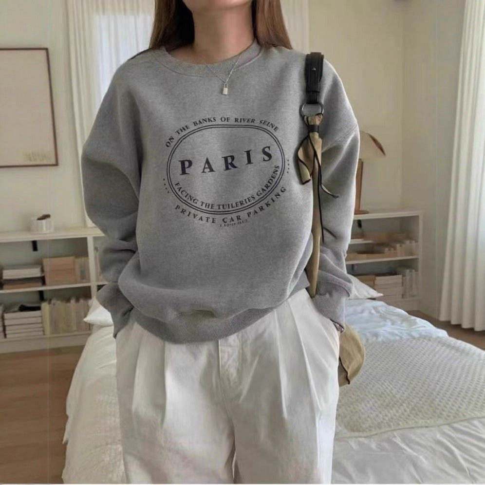 Paris Sweatshirt for Women — Oversized Crew Neck Crest Print in Cotton Fleece