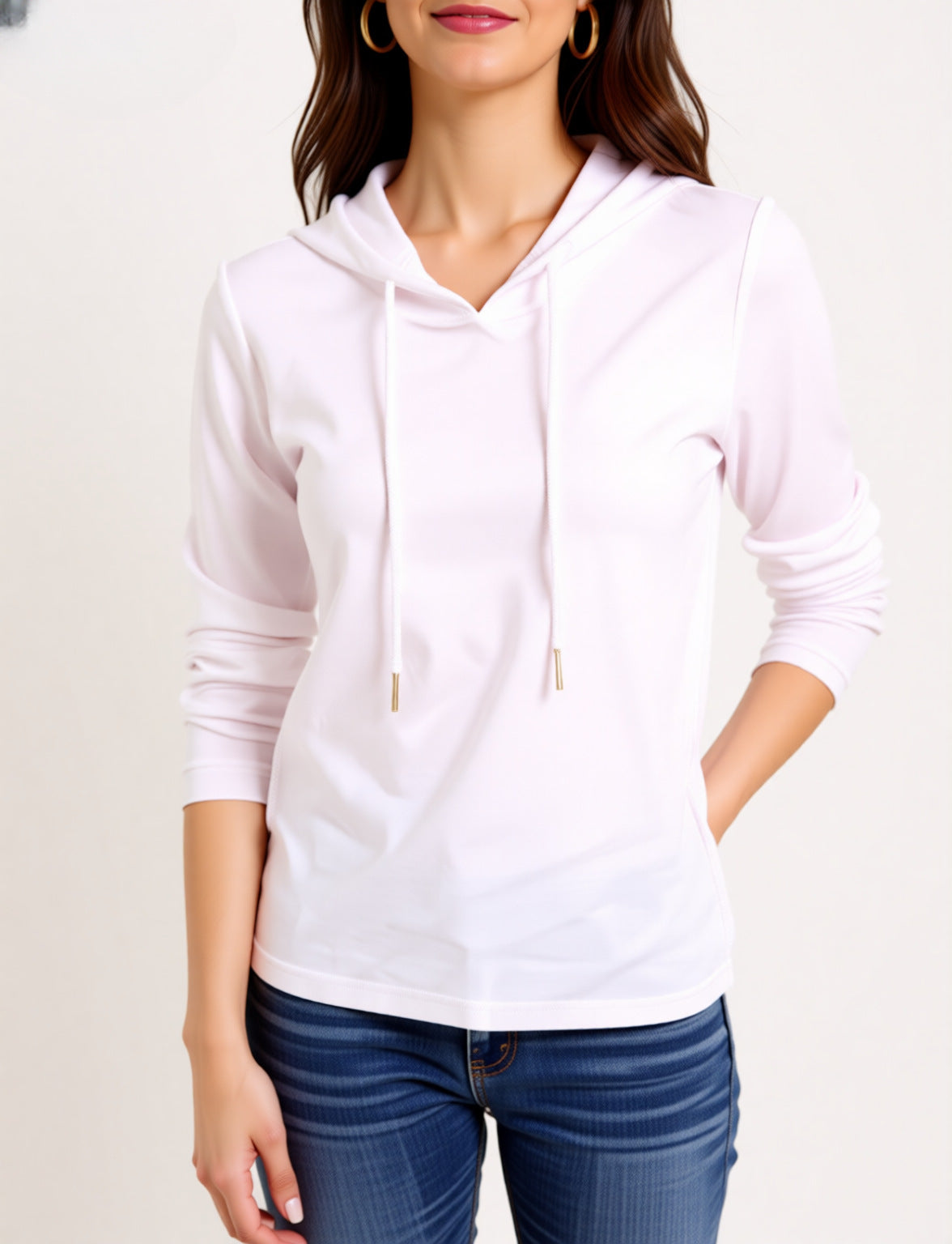Lightweight Hoodie for Women — Slim Fit Pullover with Drawstring Hood in Soft Jersey