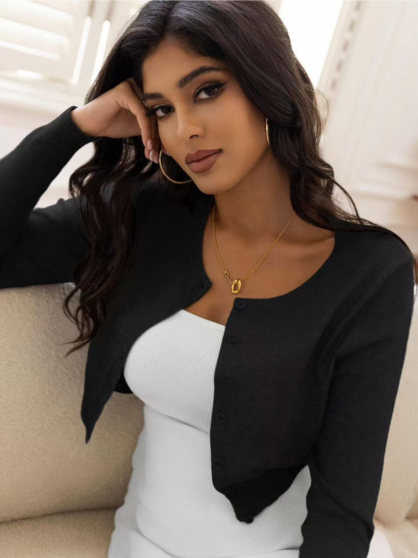 Cropped Cardigan Sweater for Women — Button Front Shrug to Layer Over Dresses in Viscose