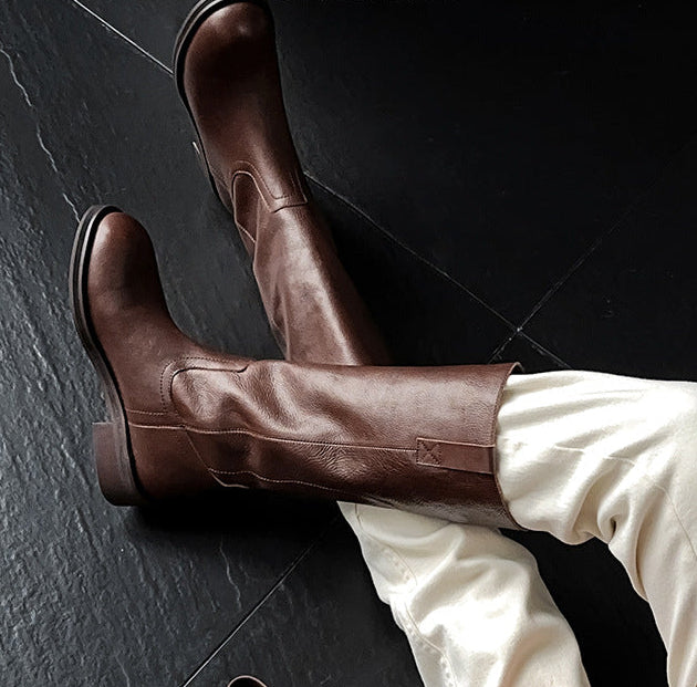 Leather Riding Boots for Women — Flat Knee High Style with a Low Stacked Heel