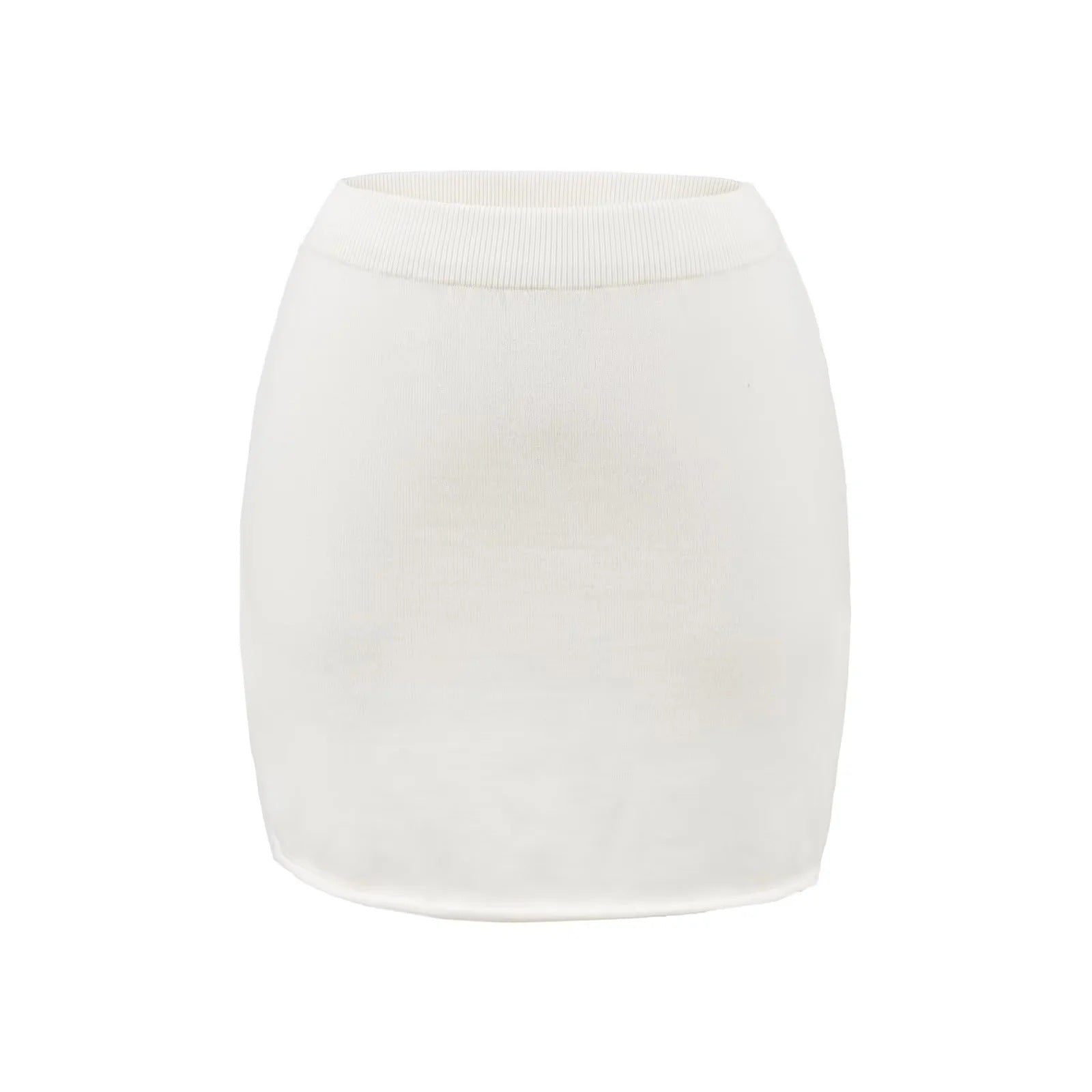 White knitted hip skirt with ribbed waistband