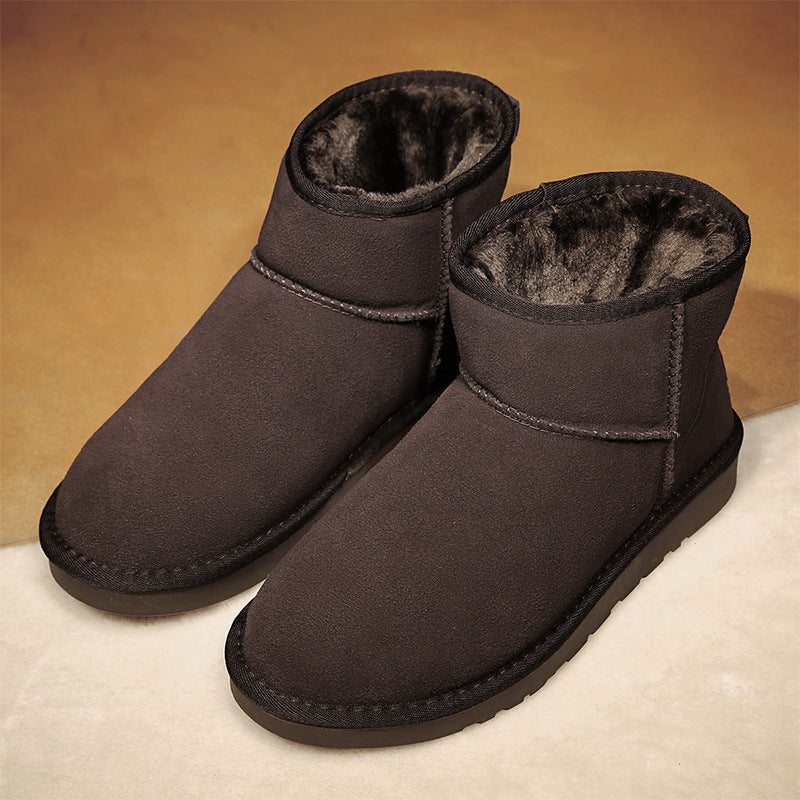 Dark brown winter ankle boots with fuzzy lining and durable rubber sole