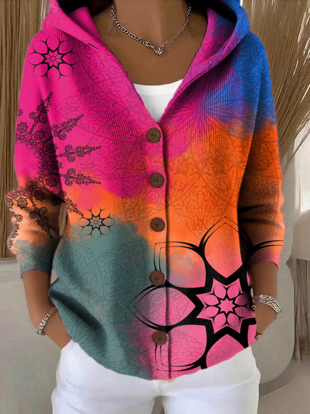 Hooded Cardigan for Women — Button Front Relaxed Knit in Soft Cotton with a Hood