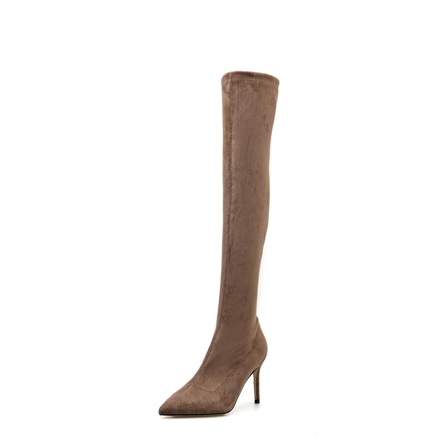 Stretch Over the Knee Boots for Women — Pointed Toe Stiletto Sock Fit in Faux Suede