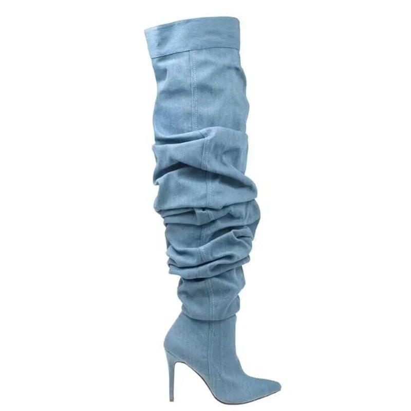 Over-the-Knee Suede Boots for Women — Slouchy Pointed-Toe Style with Stiletto Heel