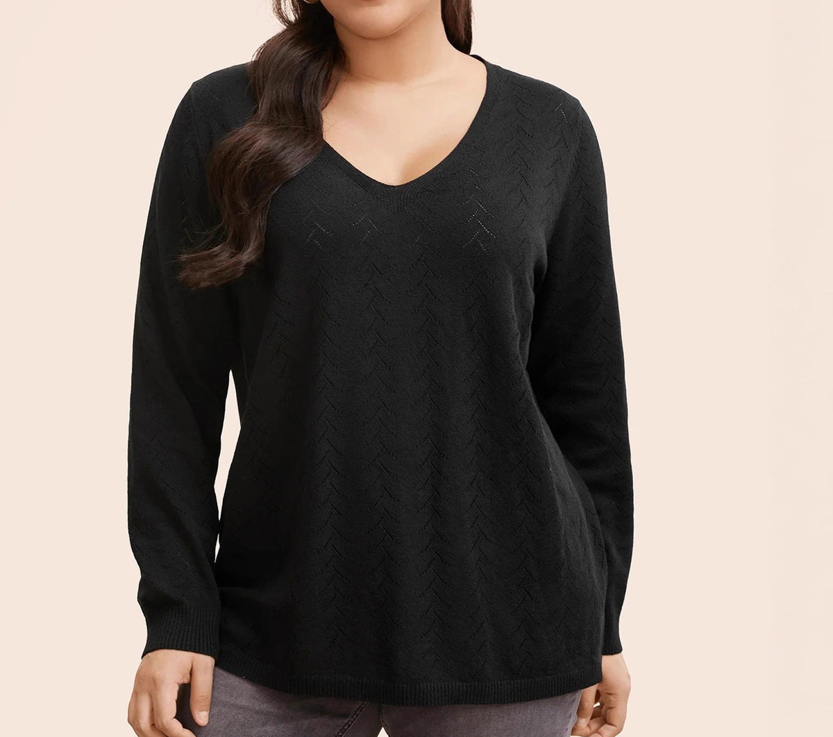 V Neck Sweater for Women — Pointelle Knit Pullover with a Longline Fit in Cotton