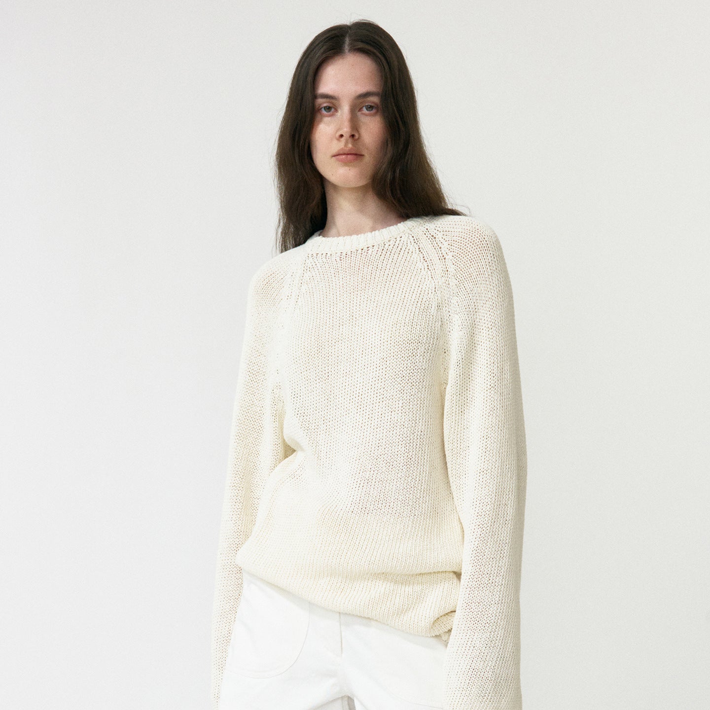 Loose Knit Sweater for Women — Oversized Raglan Crew Neck Pullover in Cotton