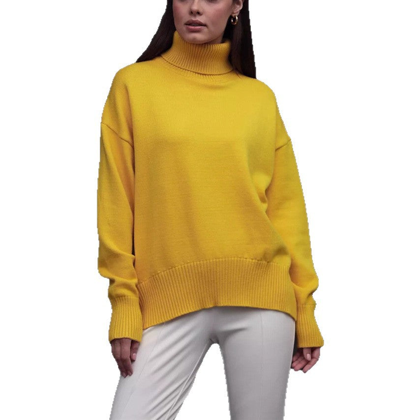 Thick knit turtleneck sweater, loose fit, yellow