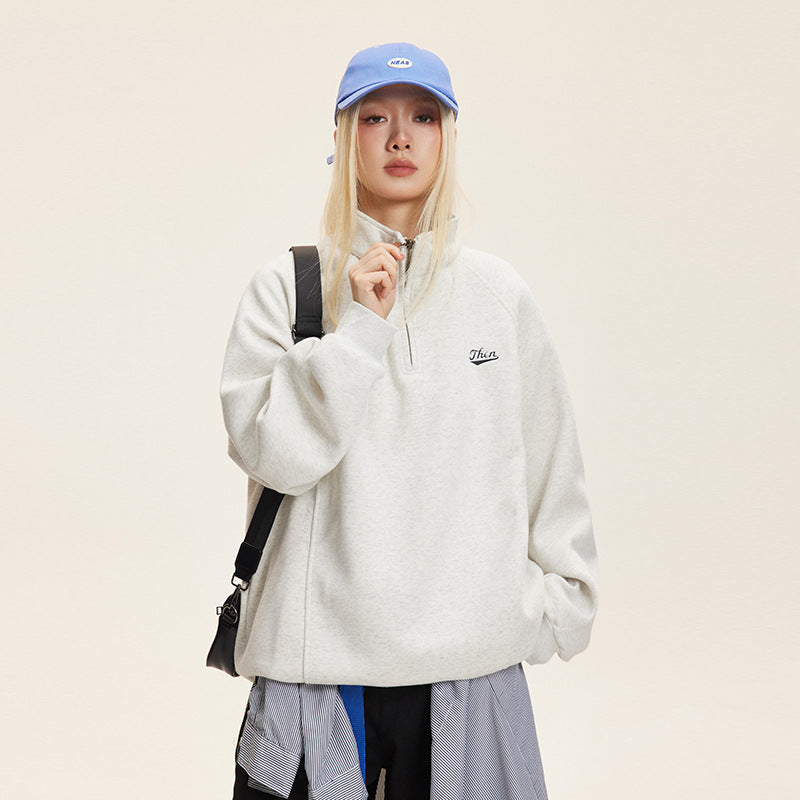 Half Zip Pullover for Women — Oversized Mock Neck Sweatshirt in Brushed Fleece