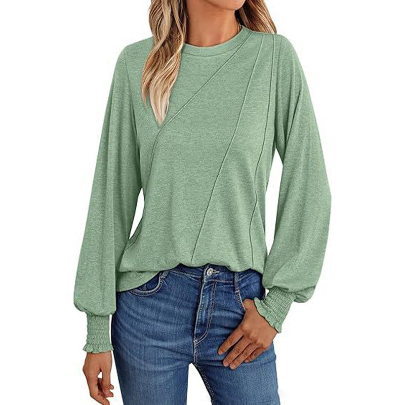 Blouson Sleeve Top for Women — Loose Long Sleeve Fit with Smocked Cuffs in Soft Jersey