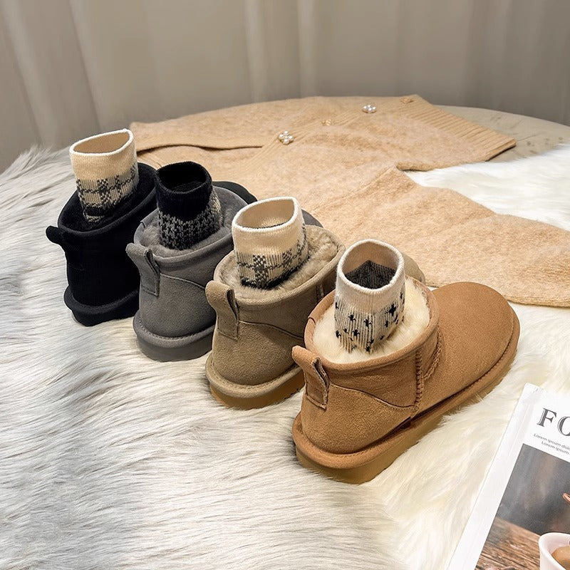 Mini Snow Boots for Women — Fleece Lined Pull On Ankle Boot in Soft Suede