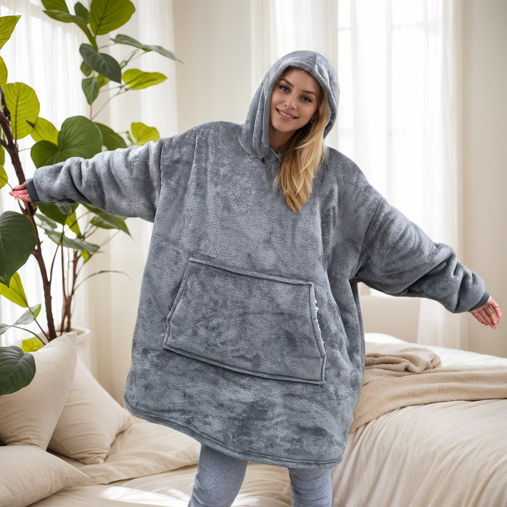 Wearable Blanket Hoodie for Women — Oversized Pullover with a Pocket in Plush Fleece