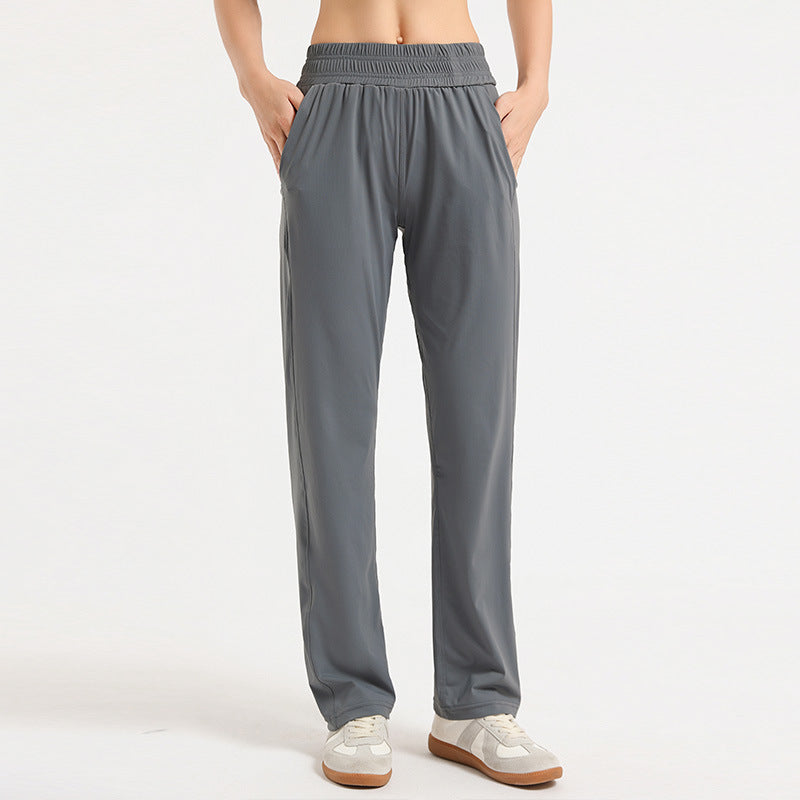 Women's loose sports trousers, slate gray, elastic waistband, straight loose leg