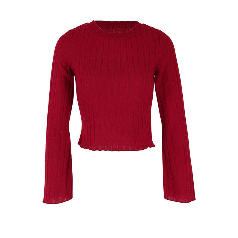 Bell Sleeve Top for Women — Fitted Ribbed Knit with Flared Cuffs and Lettuce Hem