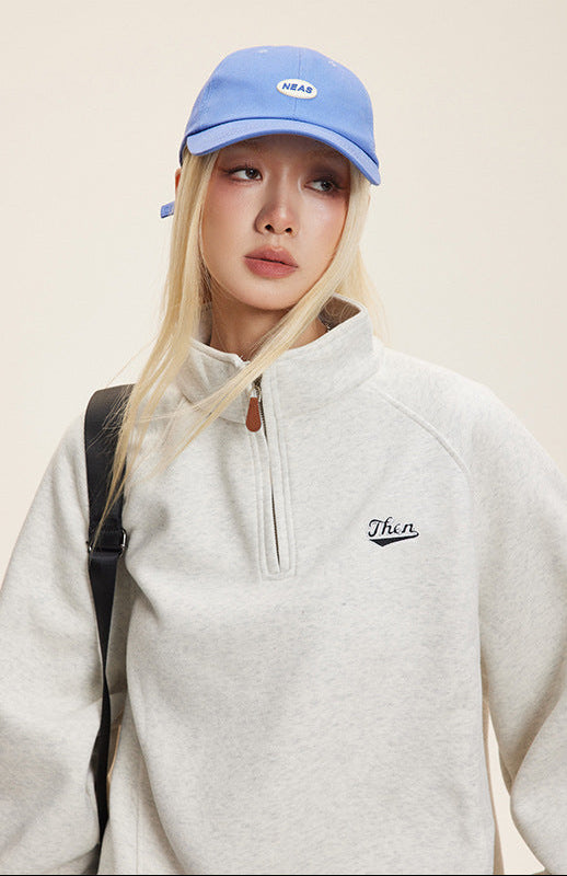 Half Zip Pullover for Women — Oversized Mock Neck Sweatshirt in Brushed Fleece
