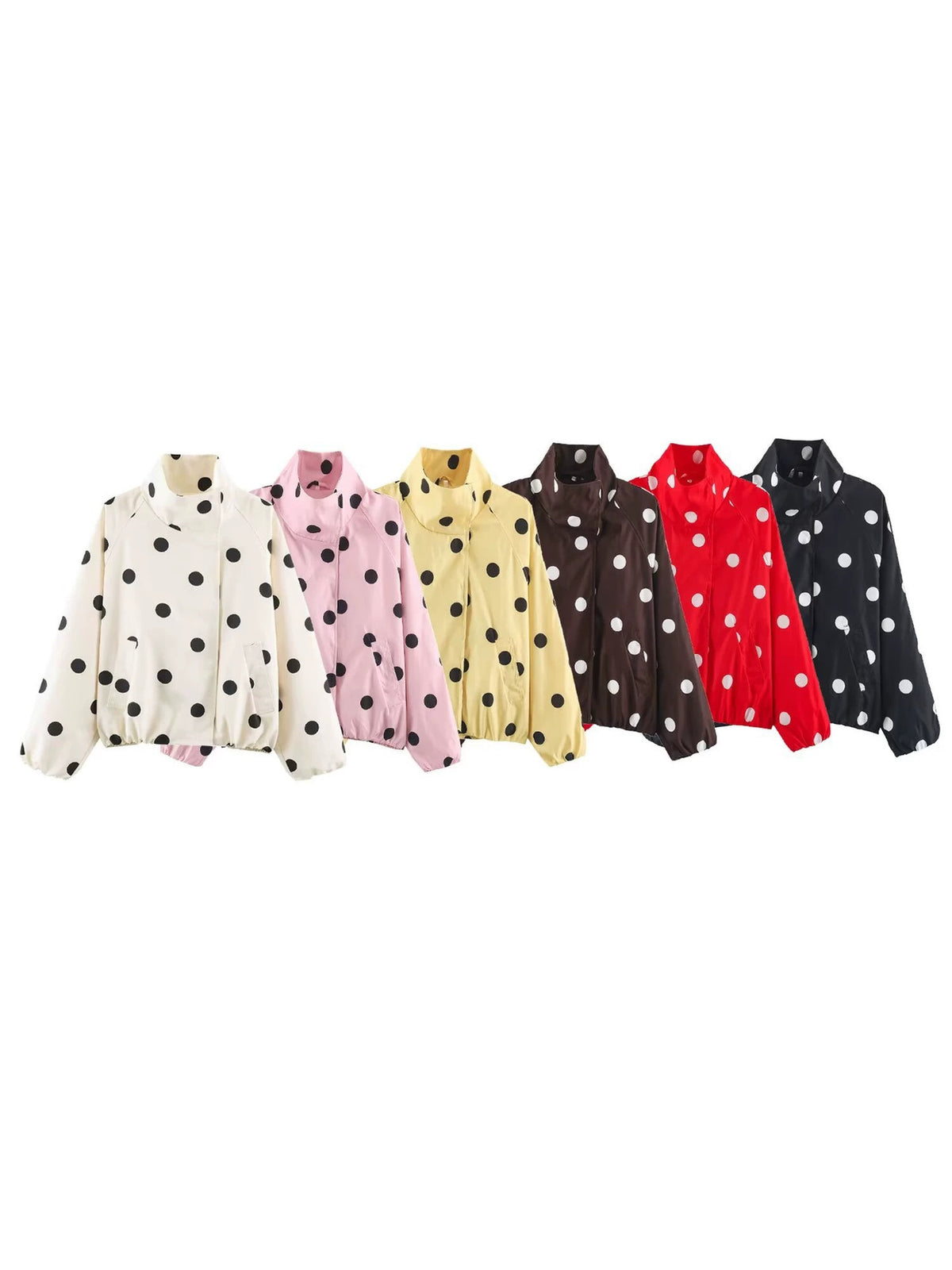 Polka-dot bomber jacket set of mixed colors, loose fit with zip front