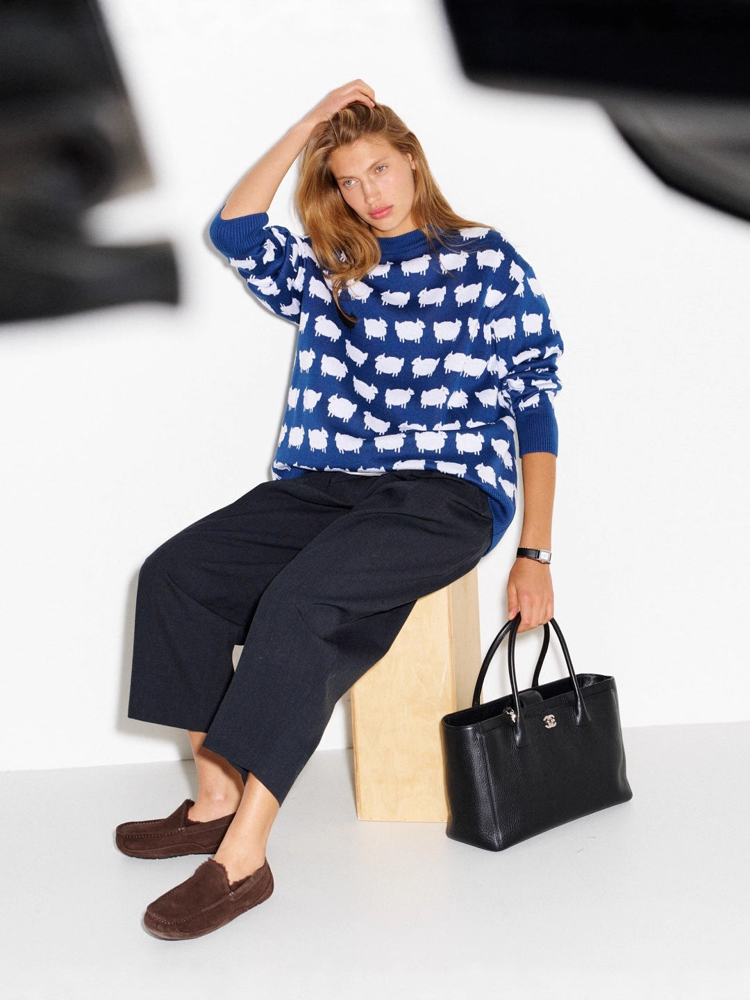 Sheep Sweater for Women — Oversized Crew Neck Knit Pullover in Soft Wool