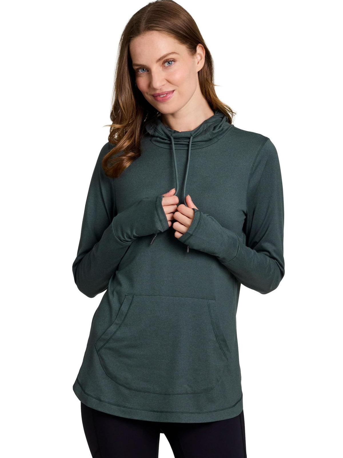 Pullover Hoodie for Women — Lightweight Tunic Length with Thumbhole Cuffs