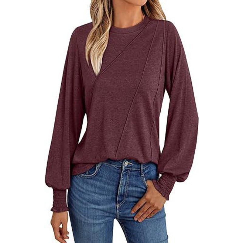 Blouson Sleeve Top for Women — Loose Long Sleeve Fit with Smocked Cuffs in Soft Jersey