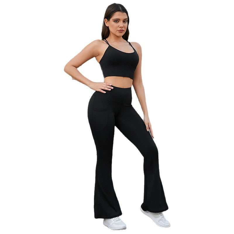 Flare Leggings with Pockets — High Waisted Bootcut Yoga Pants for Women in Stretch Nylon