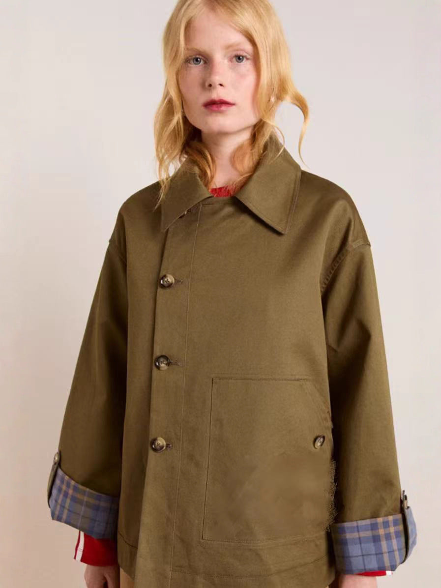 Chore Jacket for Women — Oversized Utility Barn Coat with Patch Pockets in Cotton Twill