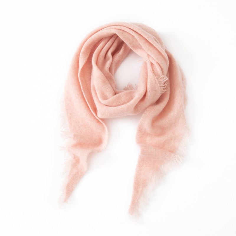 Pink cashmere triangle scarf with soft fringe tassels