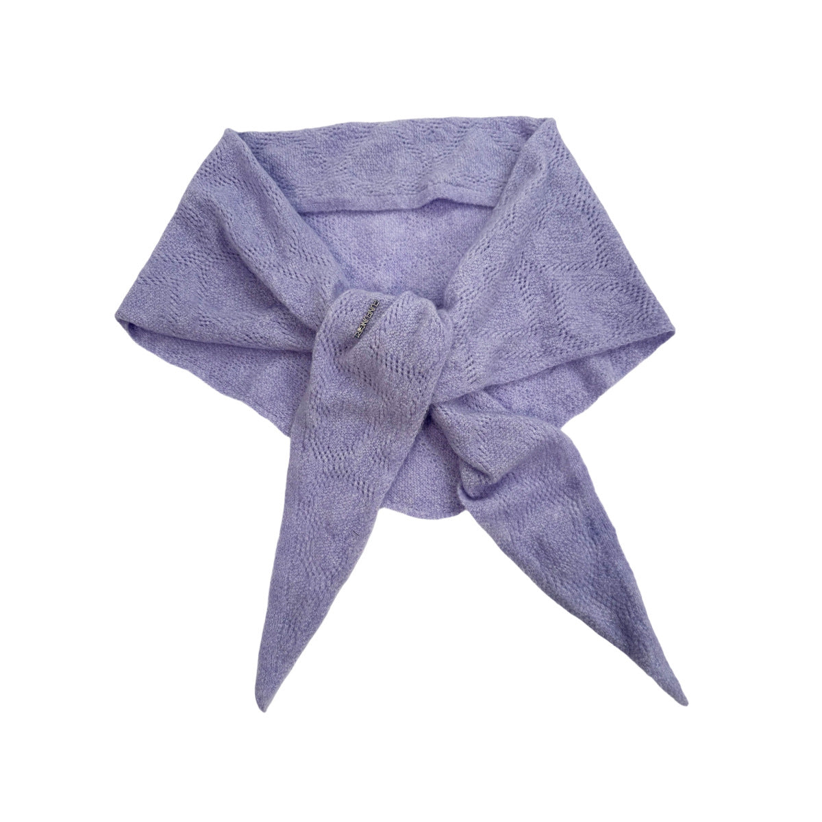 Wool triangle scarf with tied bow, textured knit, lavender purple color
