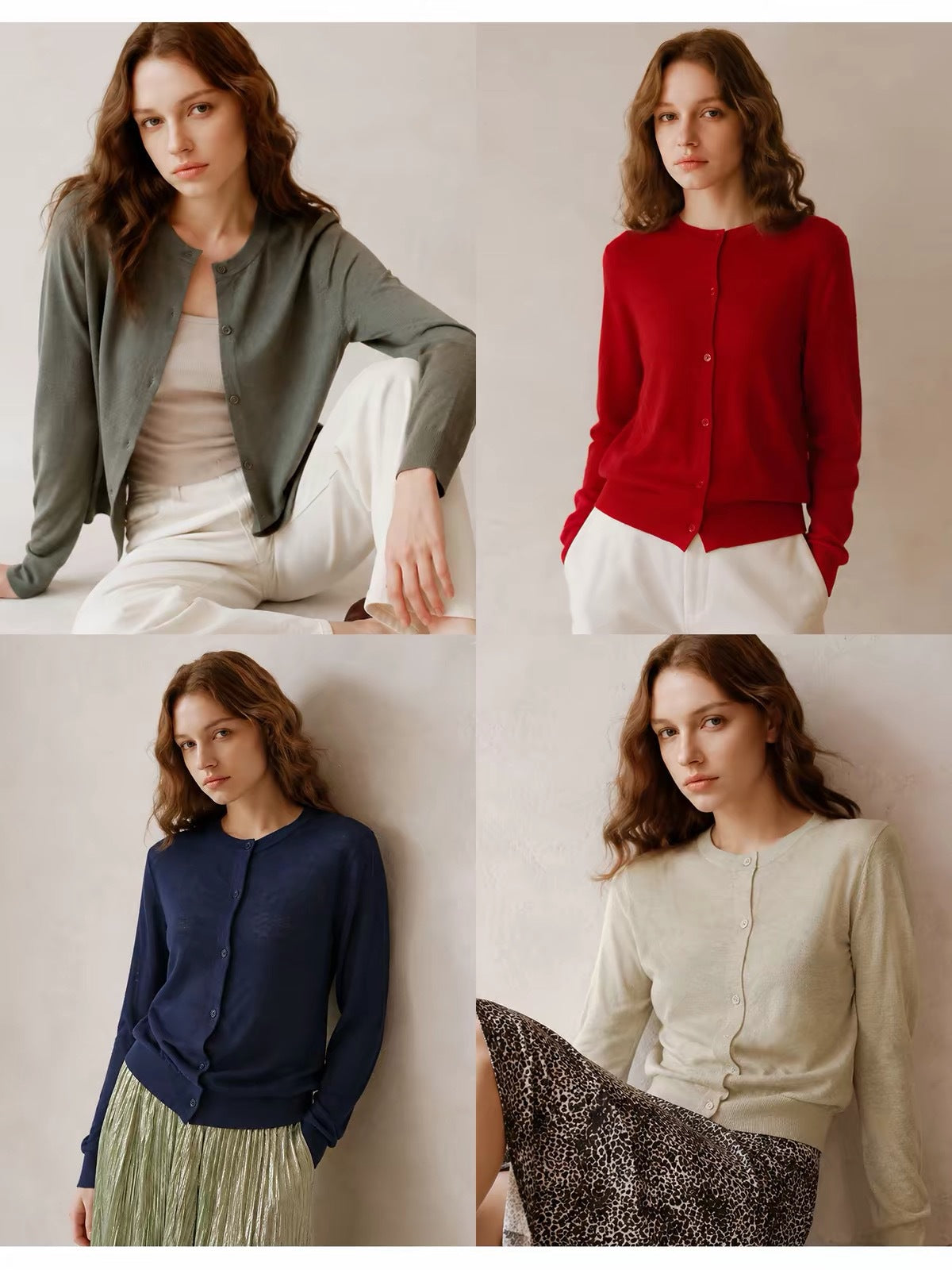 Water-soluble wool blend cardigan, long sleeves, button-front, open gray/charcoal look