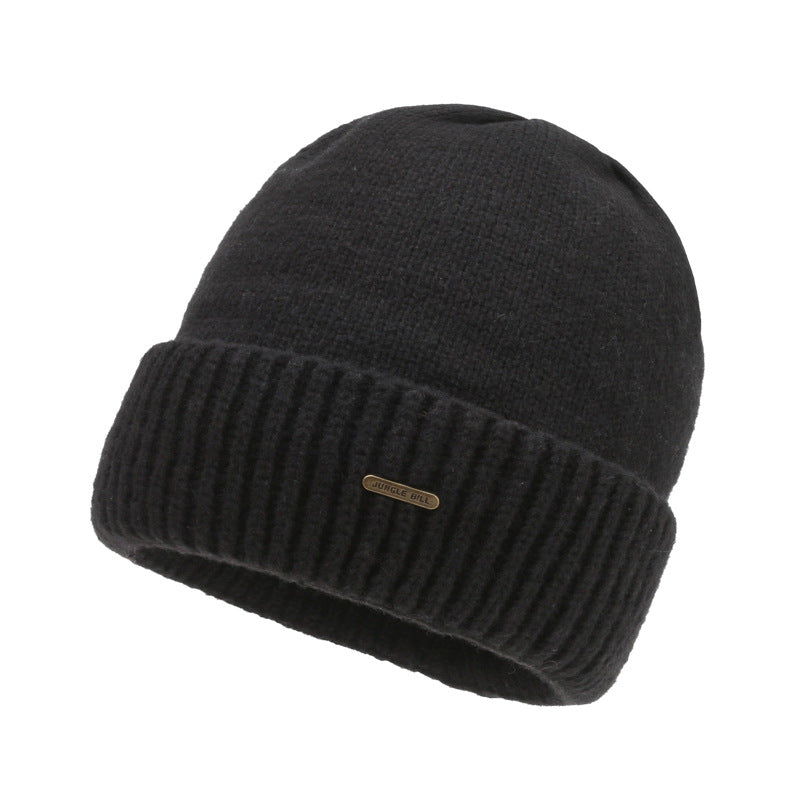 Men's ribbed-knit beanie hat, dark gray, with small logo patch