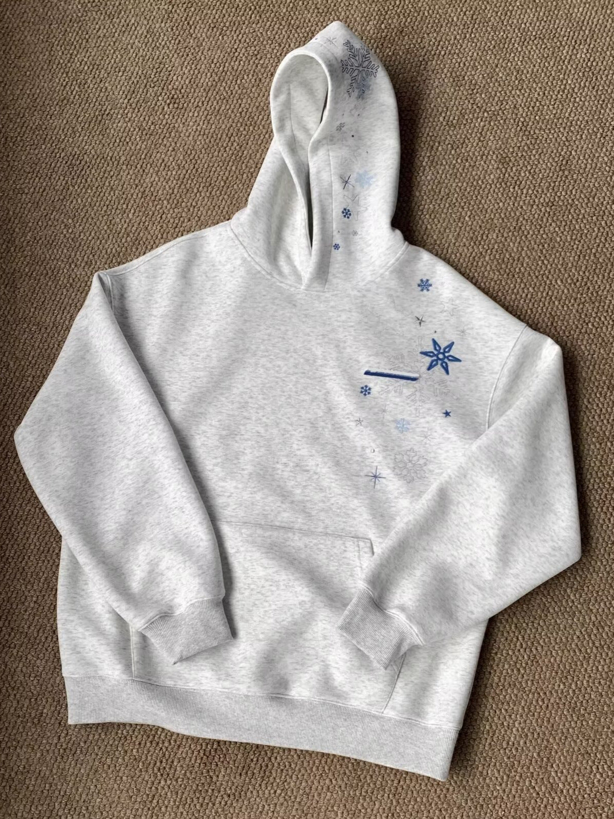 Embroidered Hoodie for Women — Oversized Snowflake Pullover in Cotton Fleece