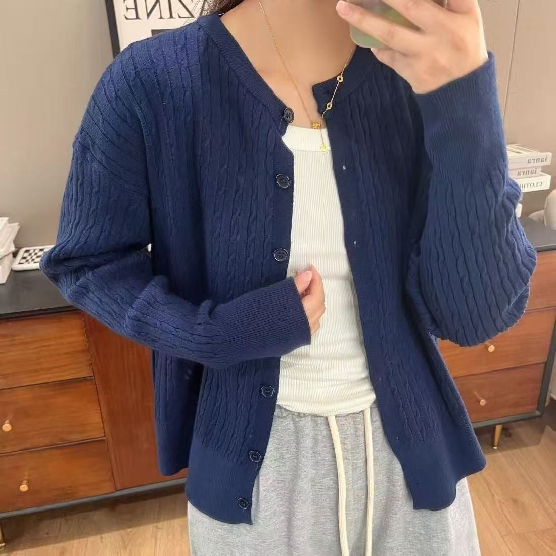 Cable Knit Cardigan Sweater for Women — Relaxed Oversized Button Up in Soft Cotton