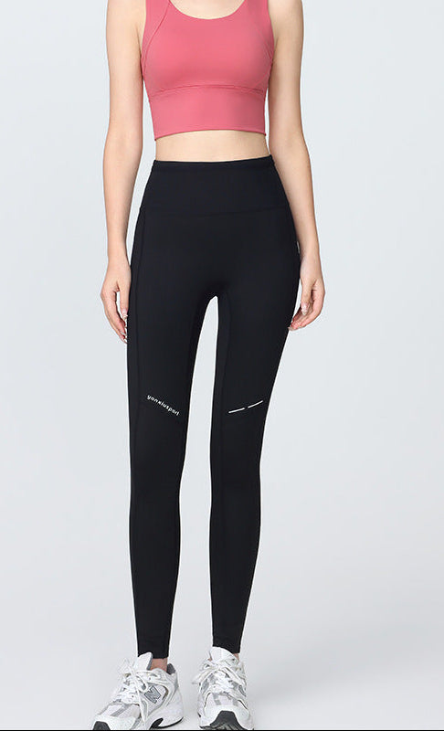 Running Leggings for Women — High Waisted with Back Pocket and Reflective Trim in Nylon