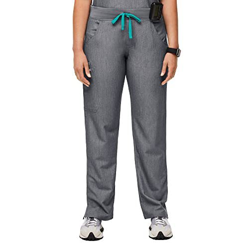 Scrub Pants for Women — Straight Leg Cargo Fit with Drawstring Yoga Waistband in Stretch Polyester