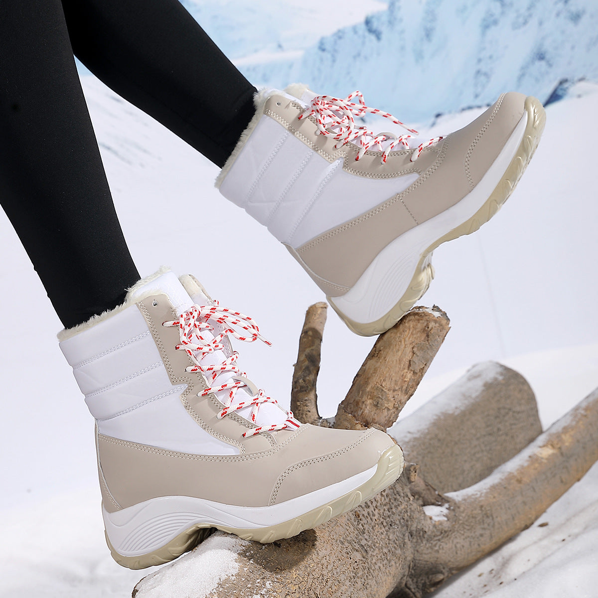 Snow Boots for Women — Fleece Lined Lace Up Ankle Boots with Lug Sole in Quilted Nylon
