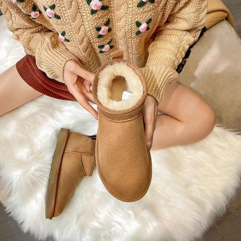 Mini Snow Boots for Women — Fleece Lined Pull On Ankle Boot in Soft Suede