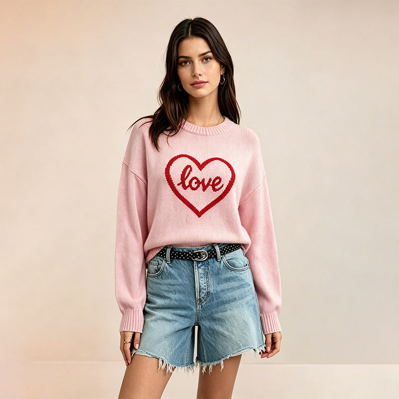 Love Heart Sweater for Women — Oversized Drop Shoulder Knit in Merino Wool