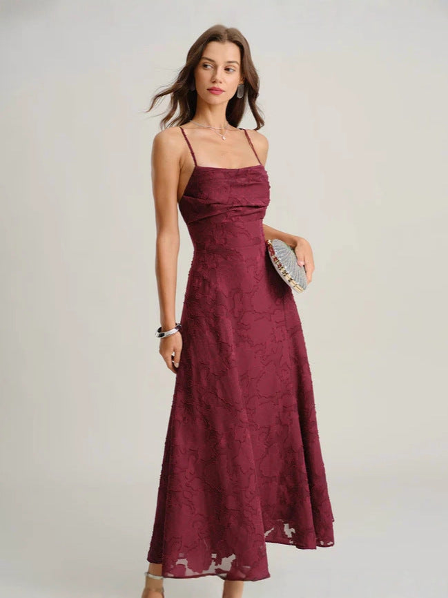 Floral Midi Dress with Spaghetti Straps — Elegant Burnout Style in Chiffon