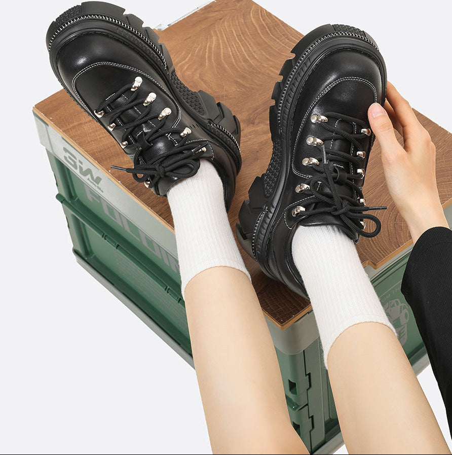 Chunky Platform Sneakers for Women — Stud Eyelet Lace Up with Lug Sole in Faux Leather