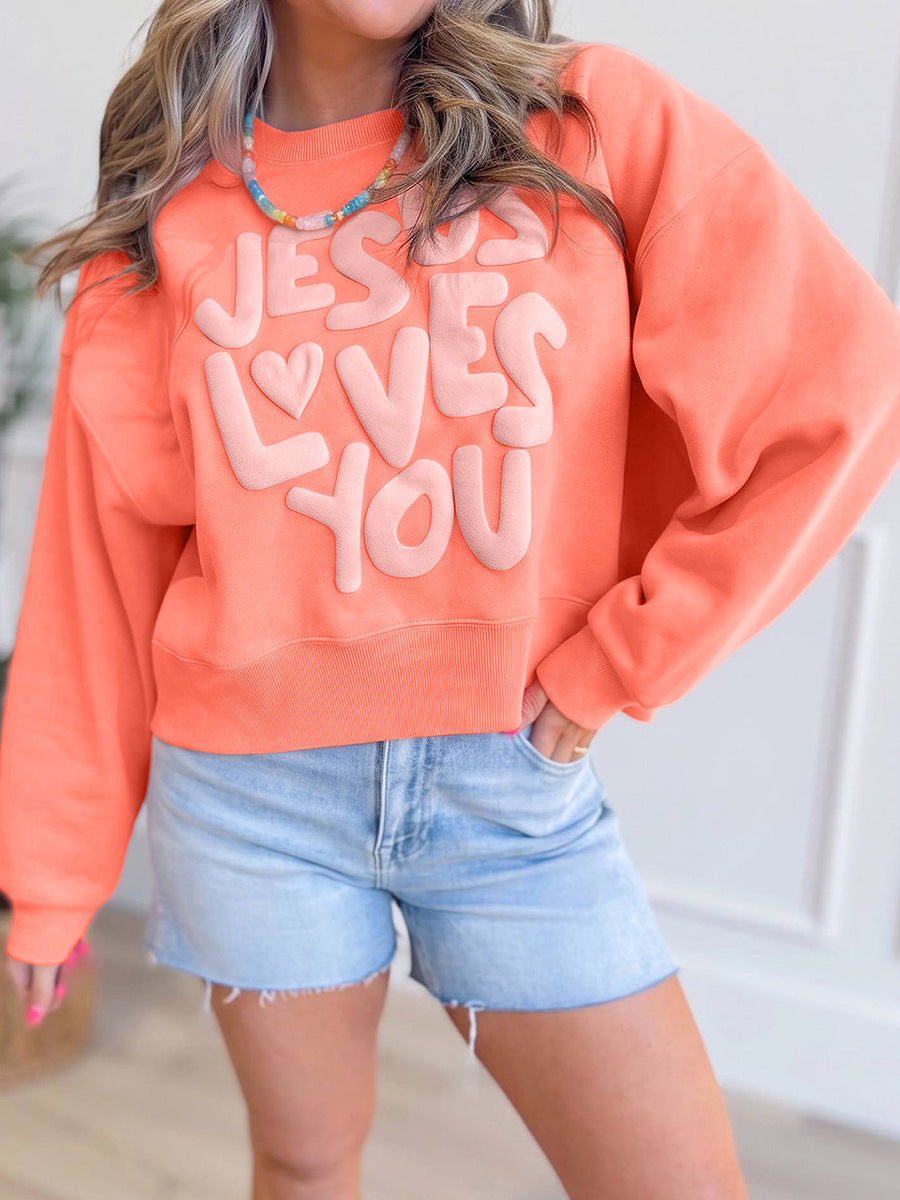 Cropped Sweatshirt for Women — Puff Print Slogan Pullover in Cotton Fleece