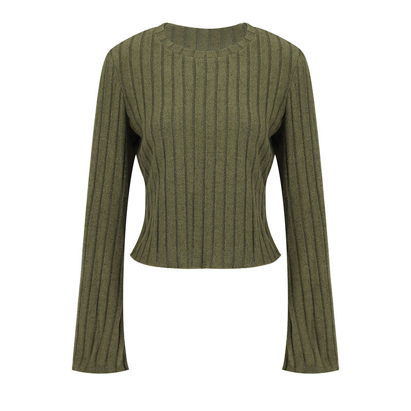 Bell Sleeve Top for Women — Fitted Ribbed Knit with Flared Cuffs and Lettuce Hem