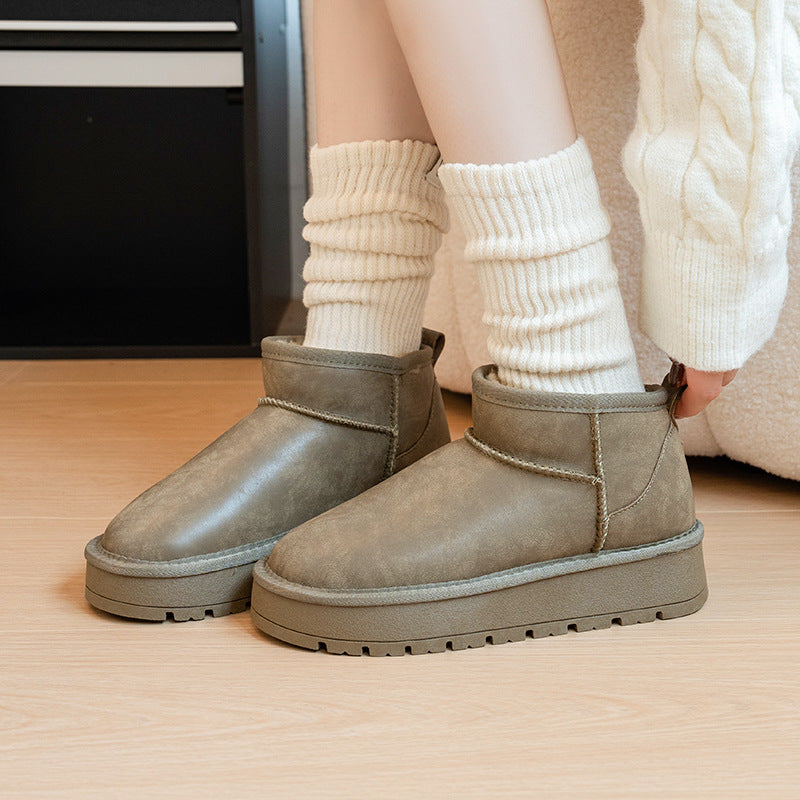 Platform Mini Snow Boots for Women — Fleece Lined Winter Ankle Boot in Faux Leather