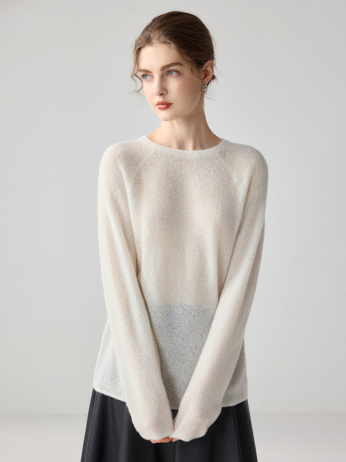 Cashmere Sweater for Women — Soft Relaxed Fit Crew Neck Pullover Knit
