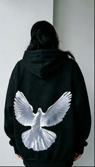 Oversized Graphic Hoodie for Women — Dove Back Print Pullover in Cotton Fleece